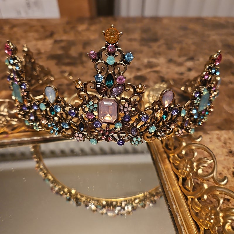 Goldtone Baroque Jeweled Tiara 