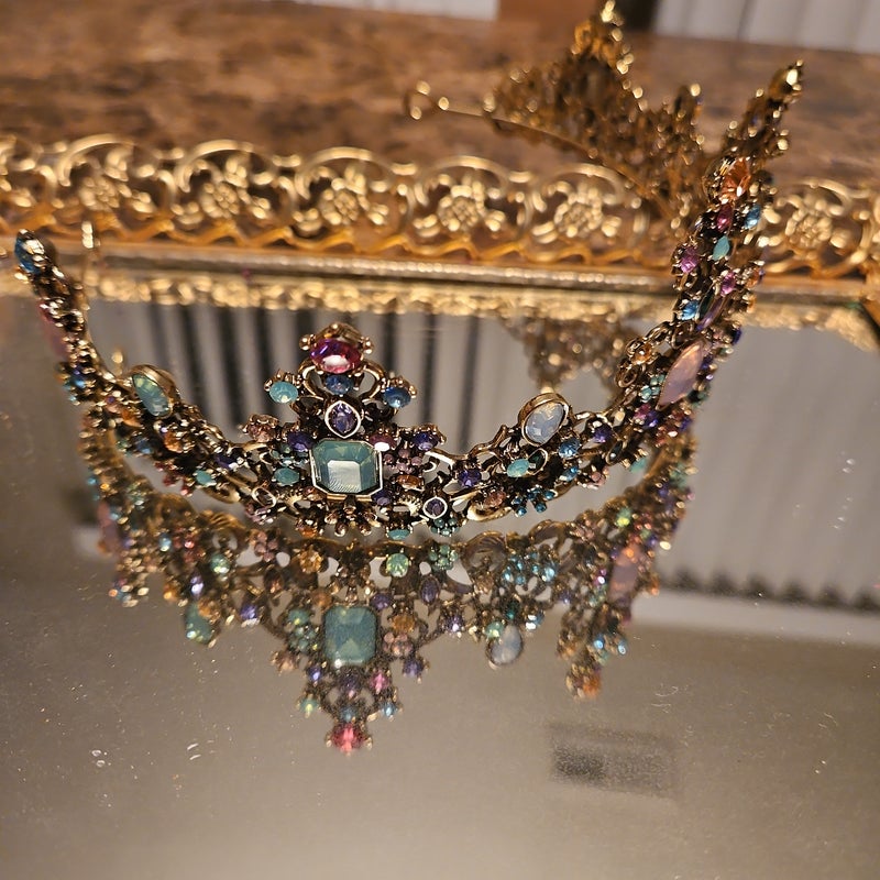 Goldtone Baroque Jeweled Tiara 