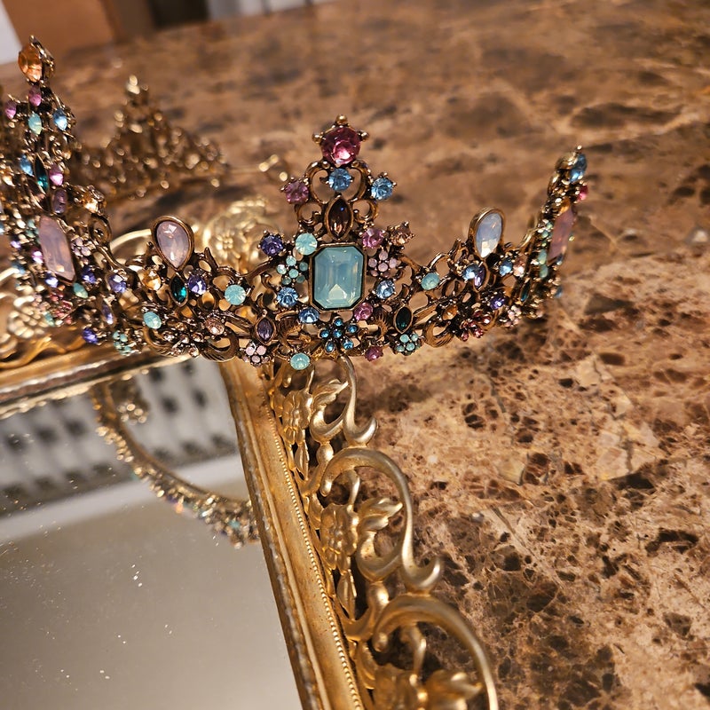 Goldtone Baroque Jeweled Tiara 