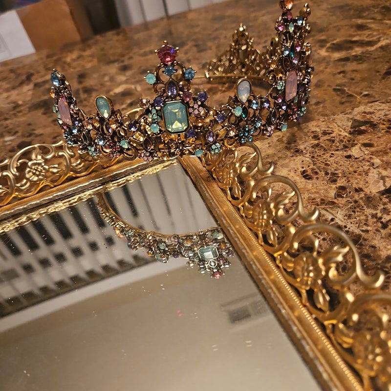 Goldtone Baroque Jeweled Tiara 