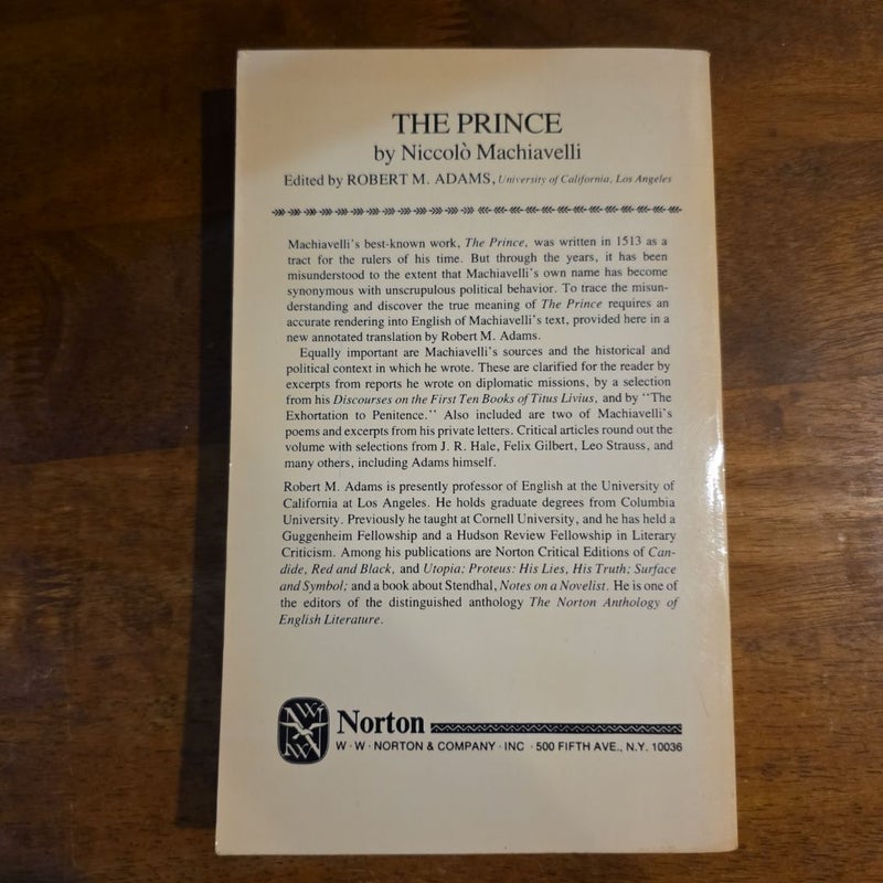 FIRST EDITION, VINTAGE 1977 (Norton Critical Edition) Written by Niccolo Machiavelli, Translated and Edited by Robert M. Adams