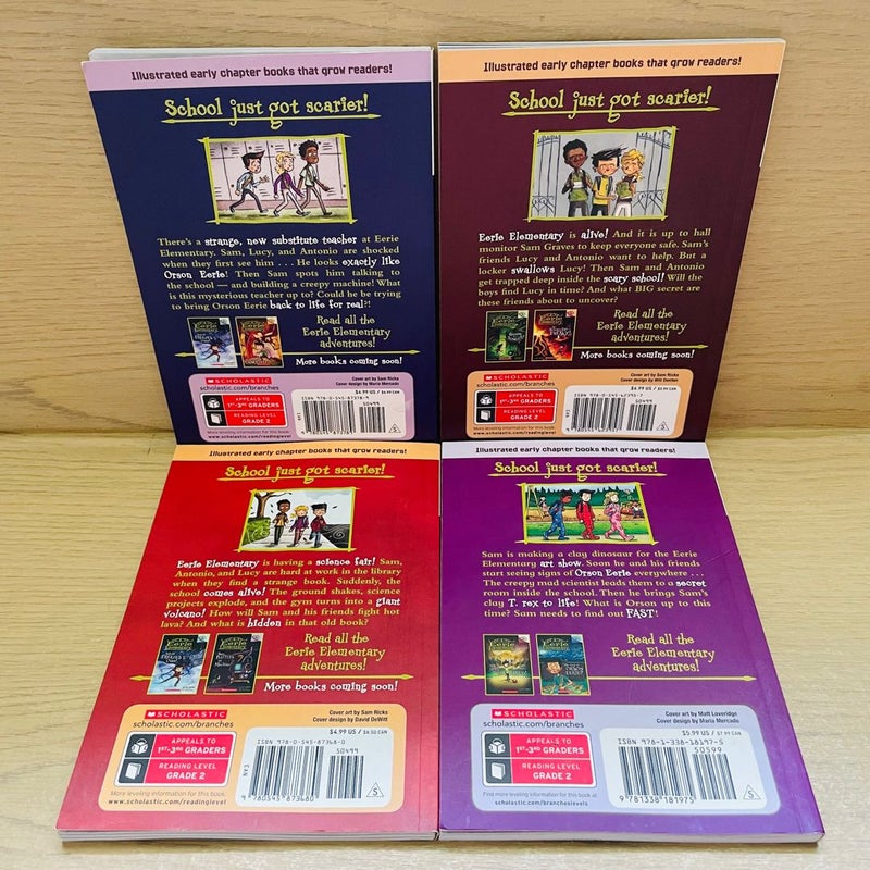 Eerie Elementary Bundle-Lot of 4; The Locker Ate Lucy (2), The Science Fair is Freaky (4), Sam Battles the Machine (6), The Art Show Attacks (9)