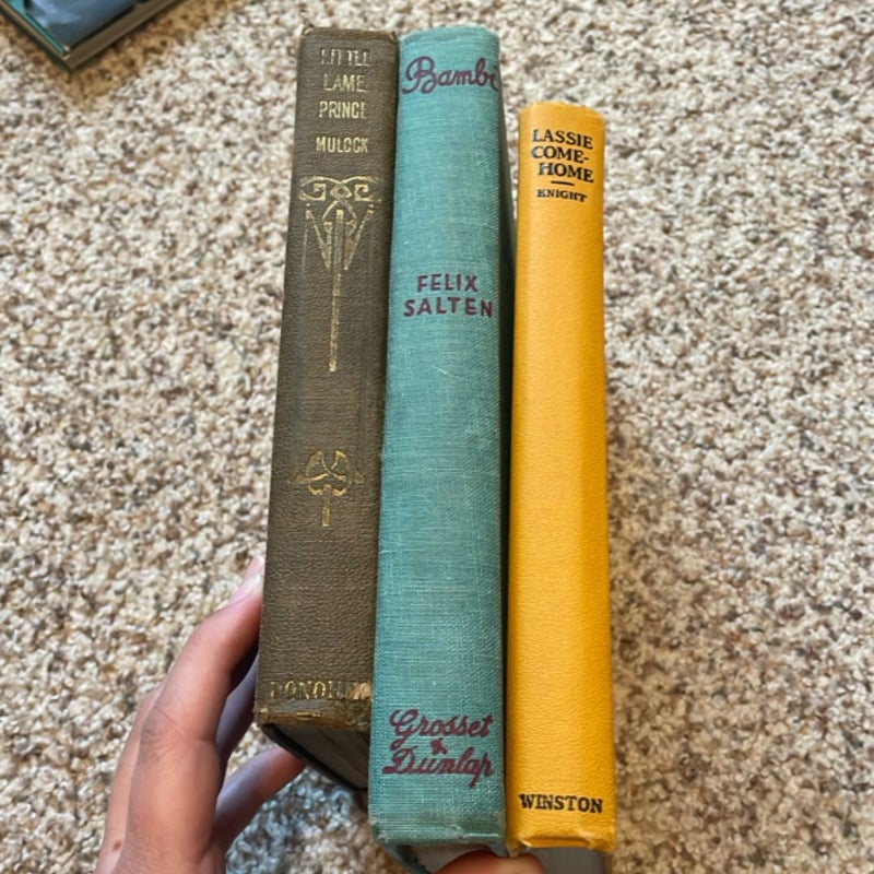 Vintage books Bambi, lassie comes home, the little lame prince