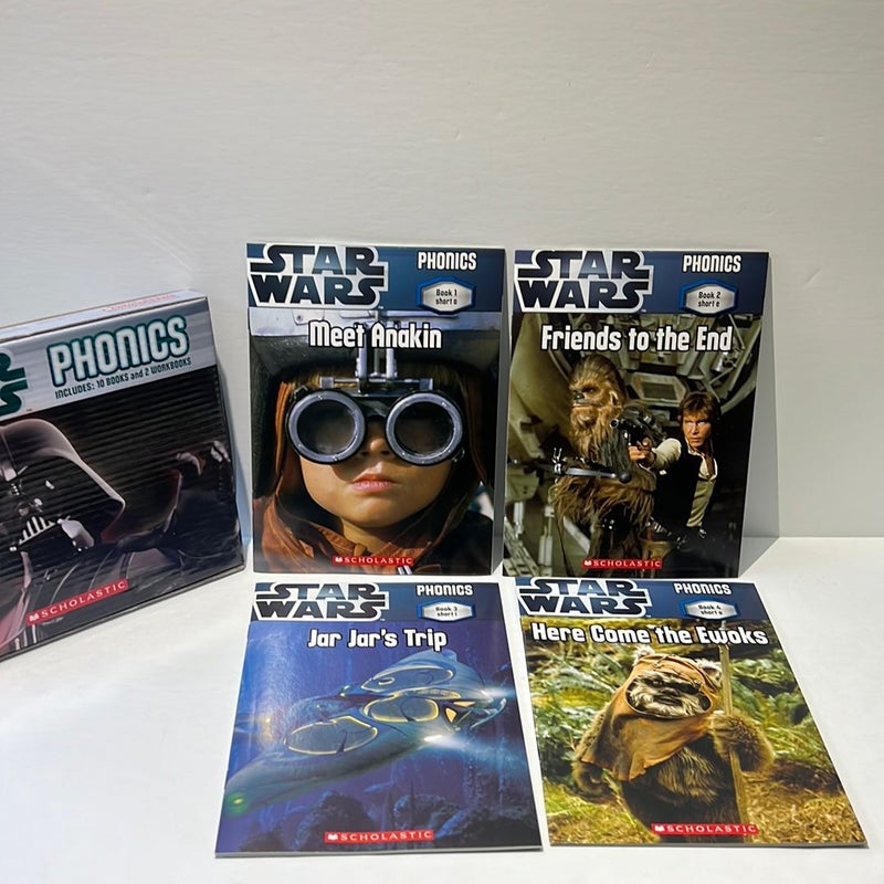 Unused- LIKE NEW!! Star Wars Phonics Box Set (10 Easy Readers & 2 Workbooks) 