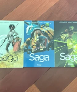 3 titles of Saga: Volumes 3, 5, and 7