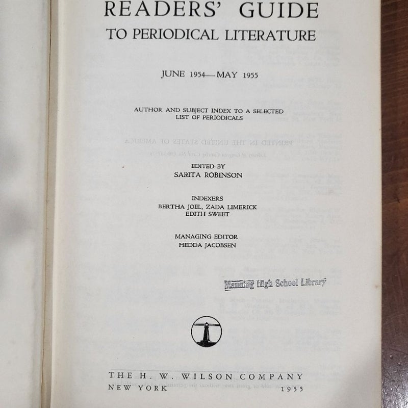 Abridged Readers Guide to Periodical Literature June 1954 to May 1955