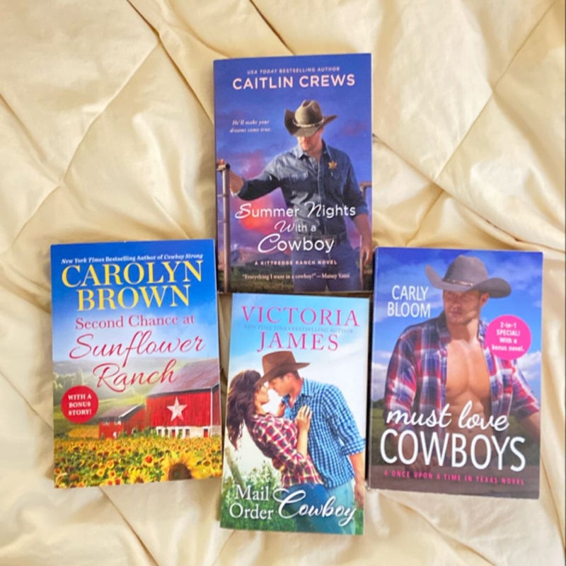 Cowboy romance bundle Second Chance at Sunflower Ranch, summer nights with a cowboy, mail, order, cowboy, must love cowboys