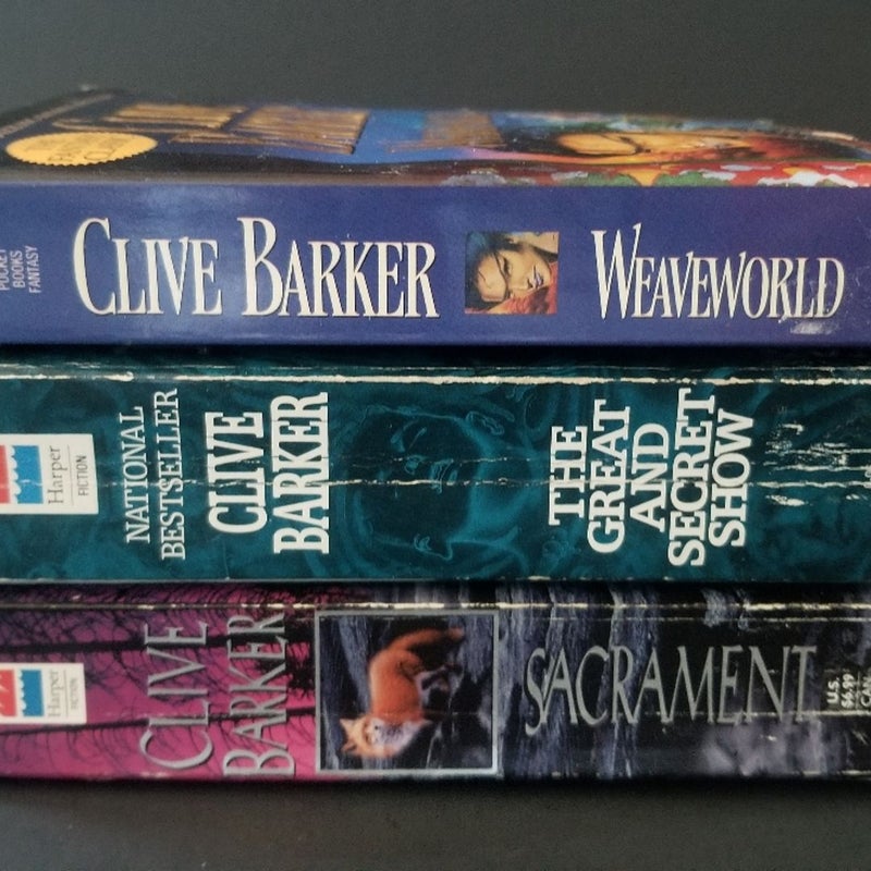 VTG. HORROR LOT OF (3) CLIVE BARKER: SECRET SHOW, WEAVEWORLD, SACRAMENT 1ST ED.