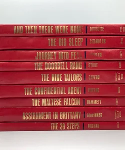 Vintage Mystery Books Lot Of 9 Detective Novels Matching Red Set Noir