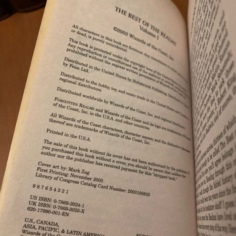 Forgotten Realms: The Best of the Realms Book I, First Edition First Printing