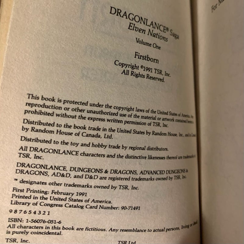 Vintage 1991 First Edition DragonLance: Complete Elven Nations Trilogy Set: Firstborn, The Kinslayer Wars, The Qualinesti