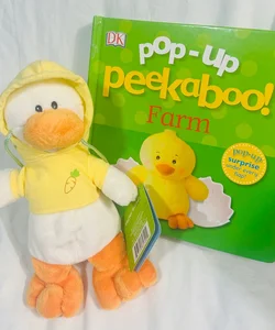 DK Pop-Up Peekaboo Farm Board Book & NWT Plush Duck