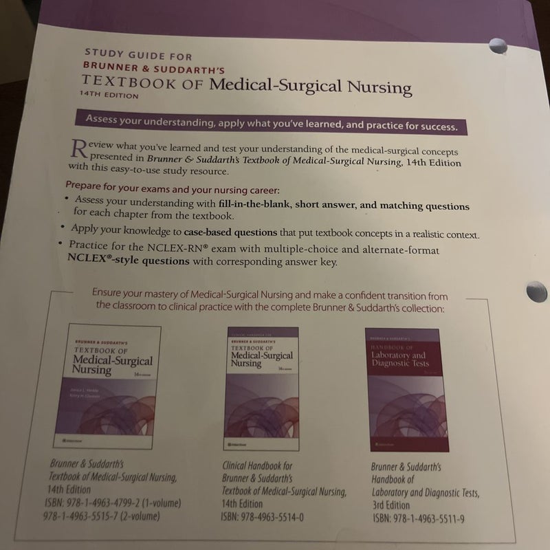 Study Guide for Brunner and Suddarth's Textbook of Medical-Surgical Nursing