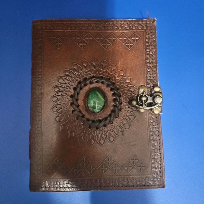 Leatherbound Lockable Blank Page Traveler's Journal  w/ Gemstone