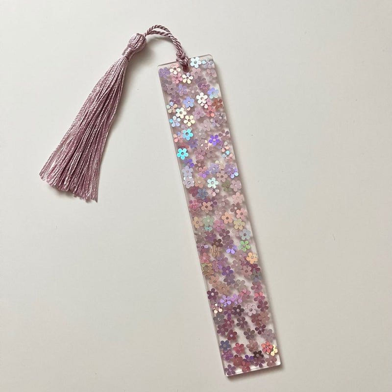 Resin Bookmark with Pink/Purple Sequin Flowers