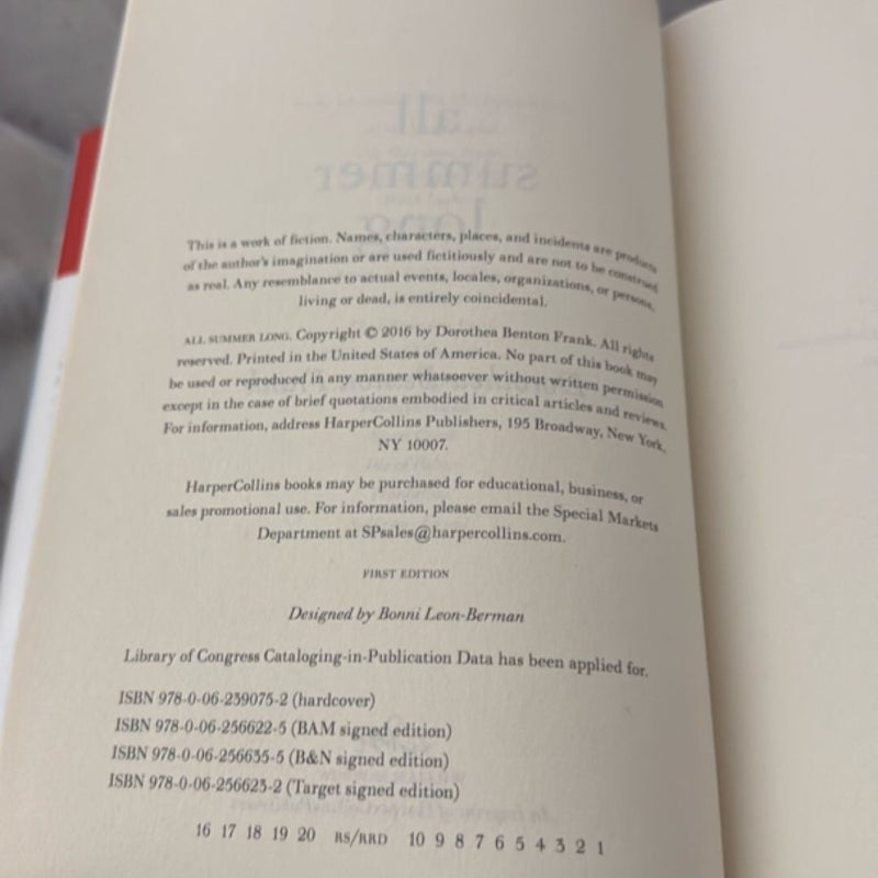 All Summer Long Signed First Edition