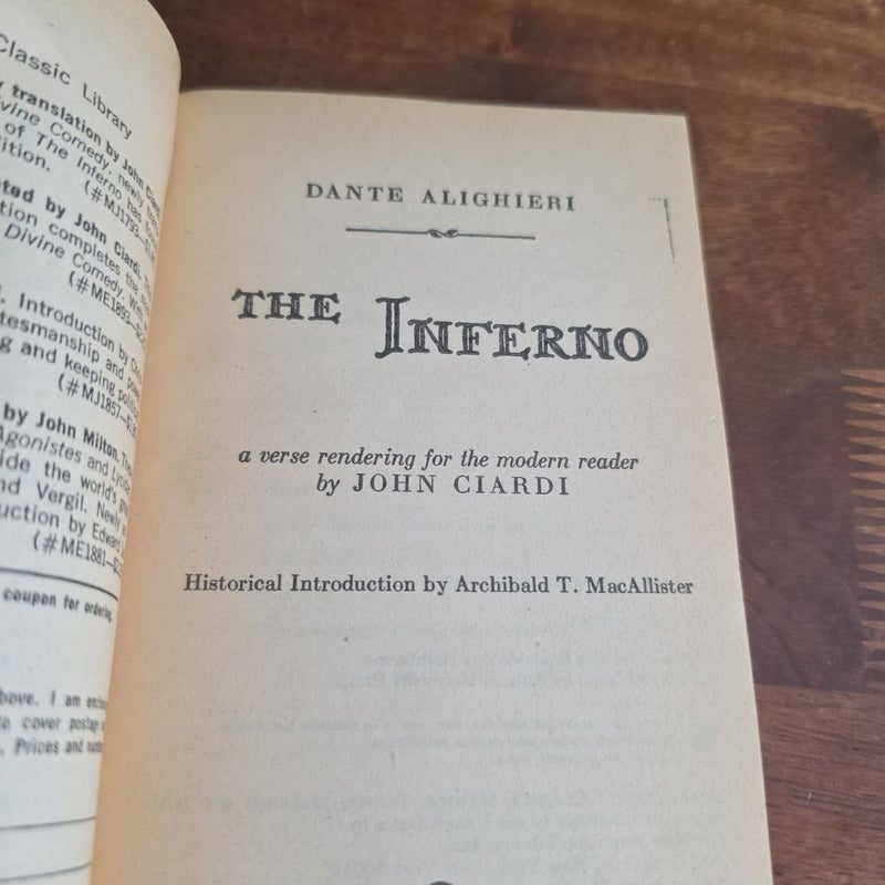 VINTAGE 1954 The Inferno (Written by Dante Alighieri, Translated by John Ciardi) Mentor Book Series