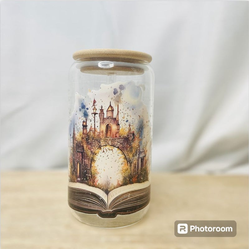 Fantasy Castles book glass can tumbler 