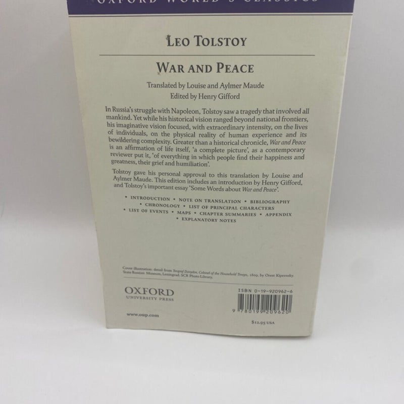 War and Peace Louise and Aylmer Maud Translation Oxford World’s Classics