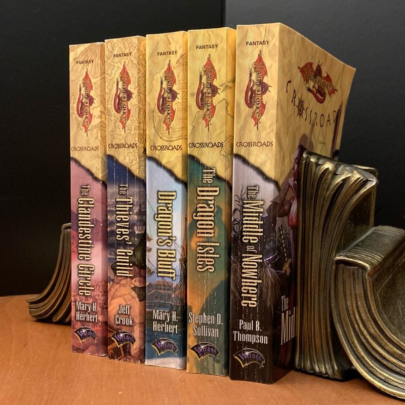 DragonLance: Complete Crossroads Series 1-5 Set: The Clandestine Circle, The Thieves’ Guild, Dragon’s Bluff, The Dragon Isles, The Middle of Nowhere, All First Edition First Printing