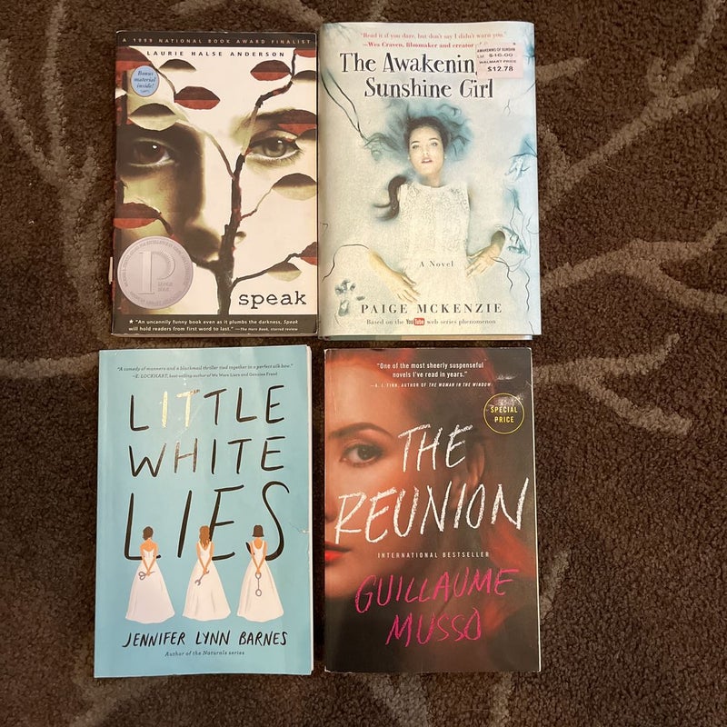 Bundle of 4 young adult books:  The Reunion, Speak, Little White Lies, The Awakening of Sunshine Girl