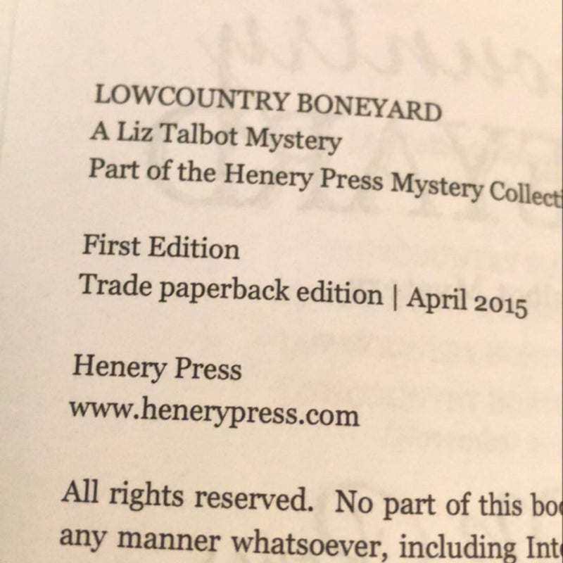 Lowcountry Boneyard (Signed By Author)