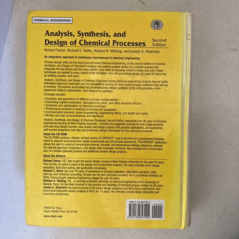Analysis, Synthesis, and Design of Chemical Processes