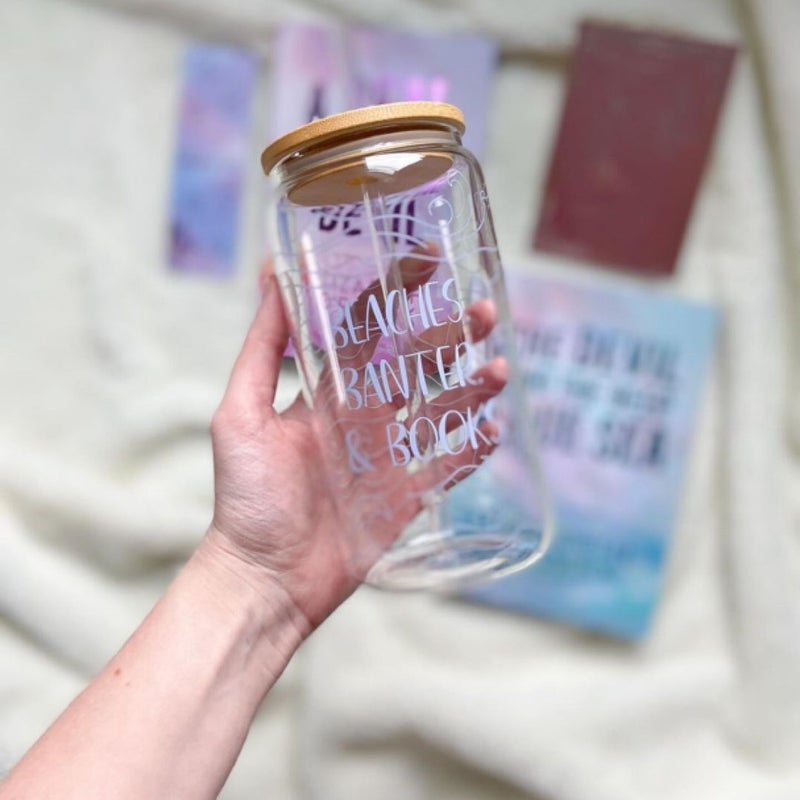 ✨ New! Eternal Ember’s Bookshop Book Box “Beaches, Banter & Books” Glass Cup ✨