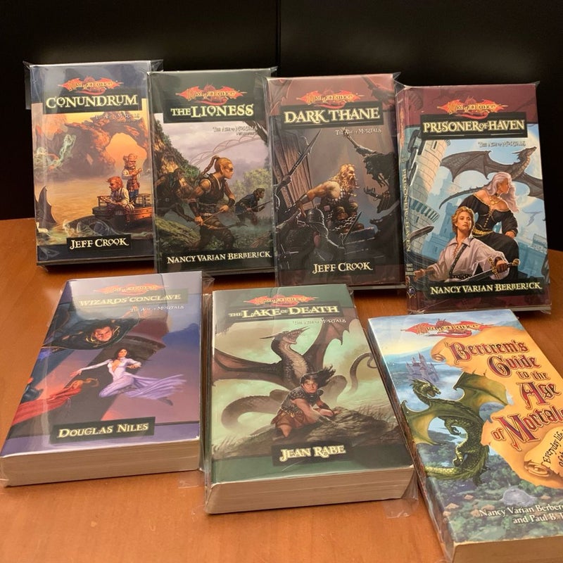 DragonLance: Complete Age of Mortals Series 1-6 Set & Bertrem’s Guide: Conundrum, The Lioness, Dark Thane, Prisoner of Haven, Wizards’ Conclave, The Lake of Death, Bertrem’s Guide to the Age of Mortals, All First Edition First Printing