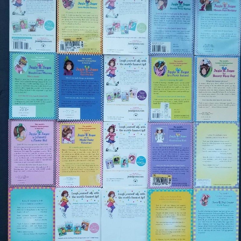 ALMOST COMPLETE SET OF 20 SCHOLASTIC JUNIE B. JONES BOOKS W/STICKERS & FOIL COVERS