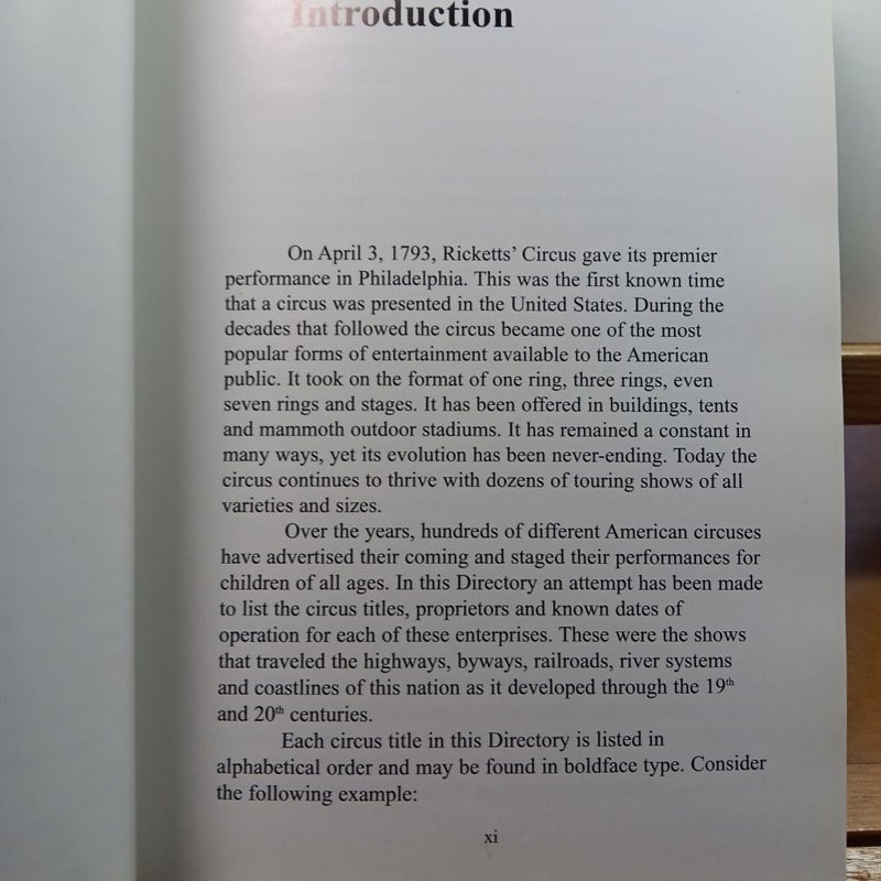(First Edition) Directory of American Circuses 1793-2000