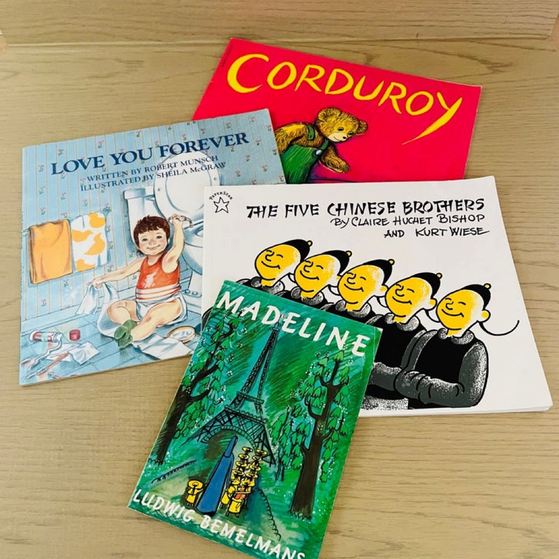 Children’s Book Bundle-Lot of 4; Madeline, The Five Chinese Brothers, Corduroy, Love You Forever