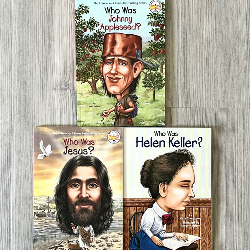 Lot of 3 Who Was Books Jesus Helen Keller Johnny Appleseed
