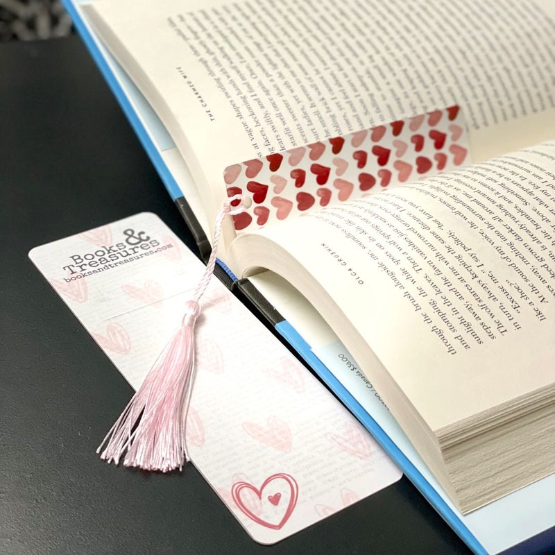 Red Heart Watercolor Style Metal Bookmark