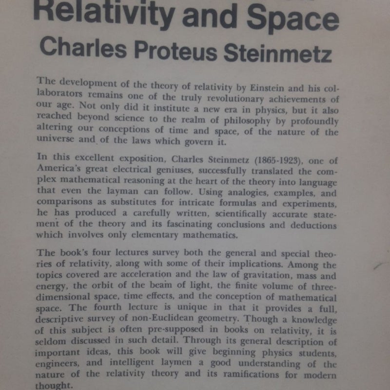 Charles Proteus Steinmetz Four Lectures On Relativity And Space Dover Paperback