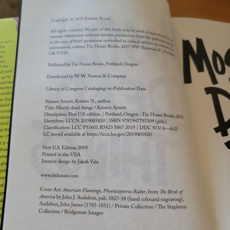 Mostly Dead Things (First Edition)