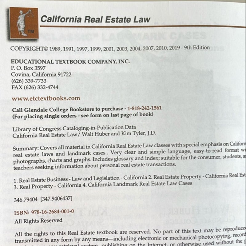 California Real Estate Law 9th Edition