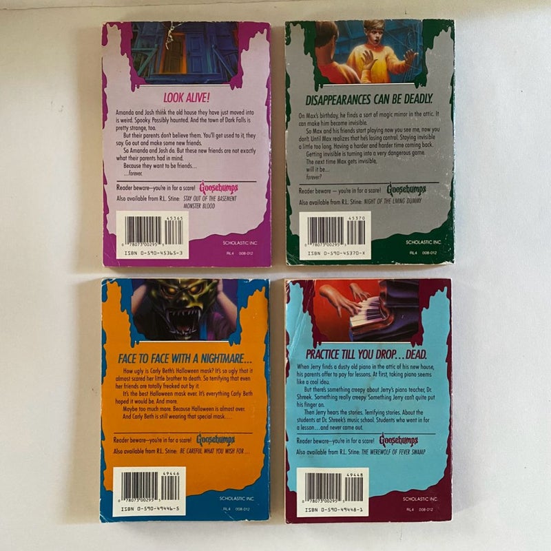 Goosebumps Lot of 9 Welcome to Dead House; Let’s Get Invisible; The Haunted Mask; Piano Lessons Can Be Murder; The Werewolf of Fever Swamp; Monster Blood II; Ghost Beach; Phantom of the Auditorium; A Shocker on Shock Street