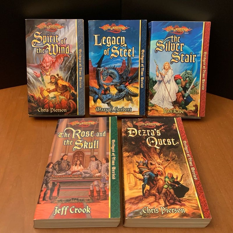 DragonLance: Complete Bridges of Time Series 1-5 Set: Spirit of the Wind, Legacy of Steel, The Silver Stair, The Rose and the Skull, Dezra’s Quest, All First Edition First Printing 