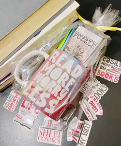 Bookish Gift Mug with Puzzle, Bookmark, and Stickers