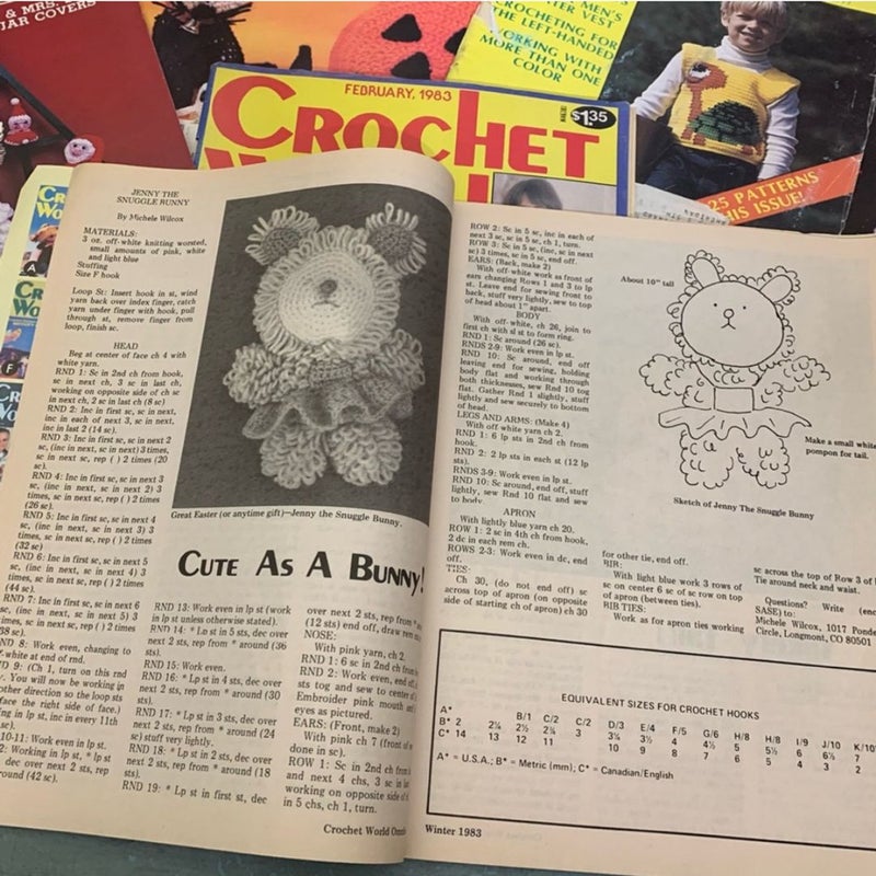 7 Vintage Crochet World Magazines from 1983