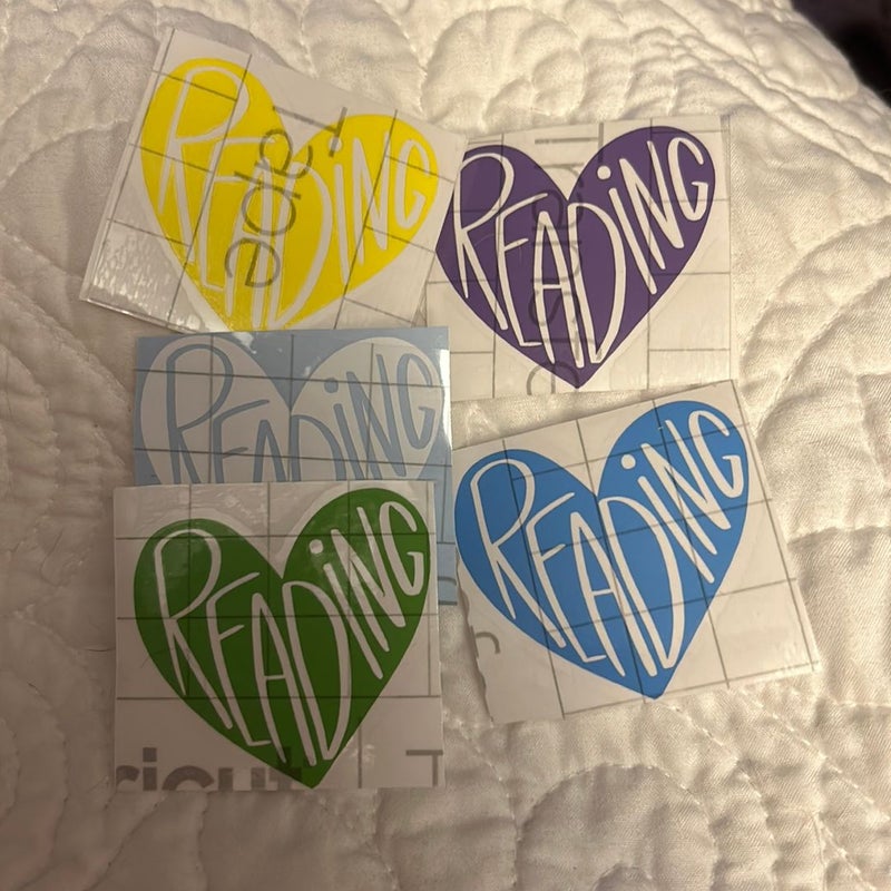 5 small Vinyl Reading Decals Mix of colors 