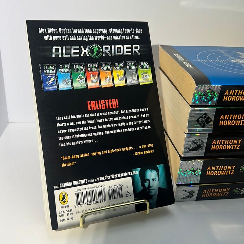 Alex Rider Series Bundle (Books 1-9): Stormbreaker, Point Blank, Skeleton Key, Eagle Strike, Scorpia, Ark Angel, Snakehead (HC), Crocodille Tears, & Scorpia Rising
