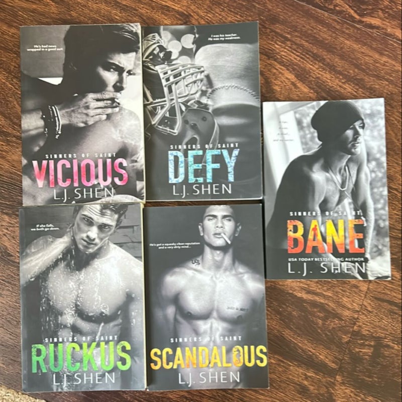 Sinners of Saint series: Vicious, Defy, Ruckus, Scandalous, Bane (OUT OF PRINT COVERS)