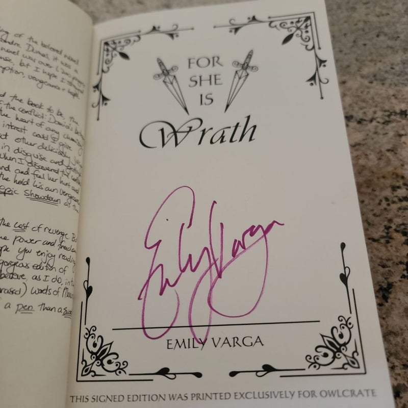 For she is wrath owlcrate exclusive signed copy