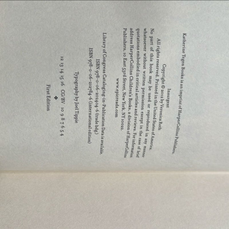 Insurgent first edition hardback