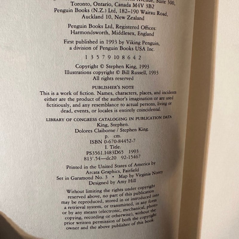 Stephen King Dolores Claiborne first edition first printing 1993 Hard Cover Book