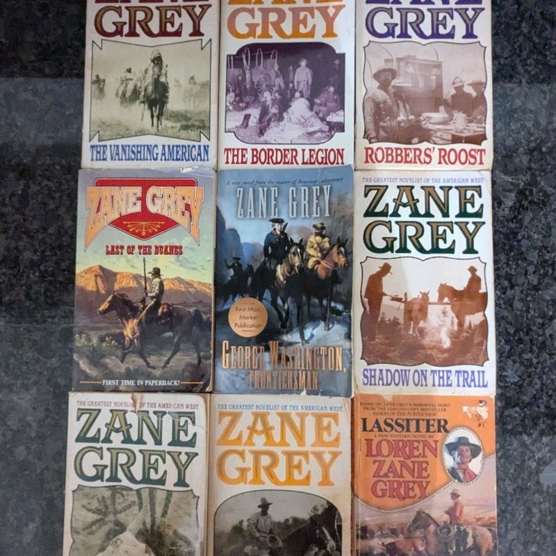 Vintage Lot of 8 Zane Grey Novels + 1 Loren Zane Grey Novel