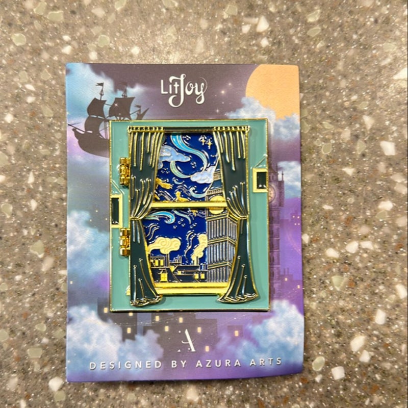 LitJoy to bee read Peter Pan literary window enamel pin