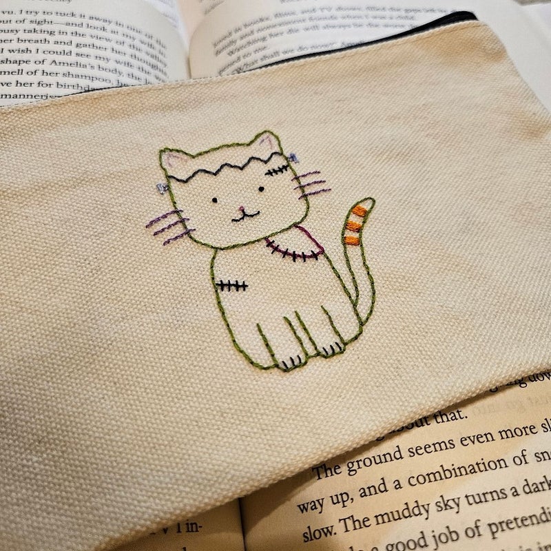 Hand Embroidered Bookish Pouch